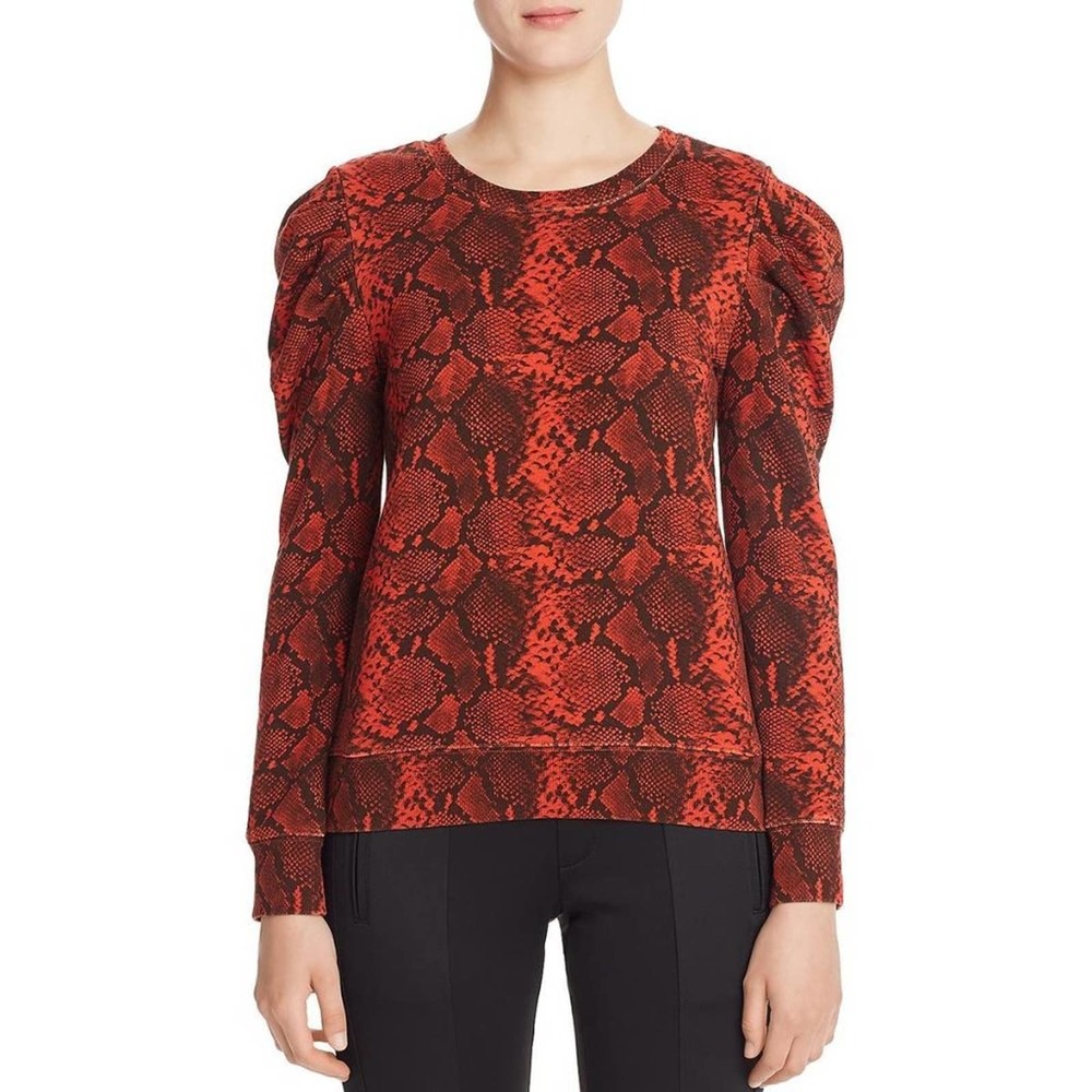 Pam & Gela Red Snake Print Boa Puff Sleeve, crew neck Sweatshirt